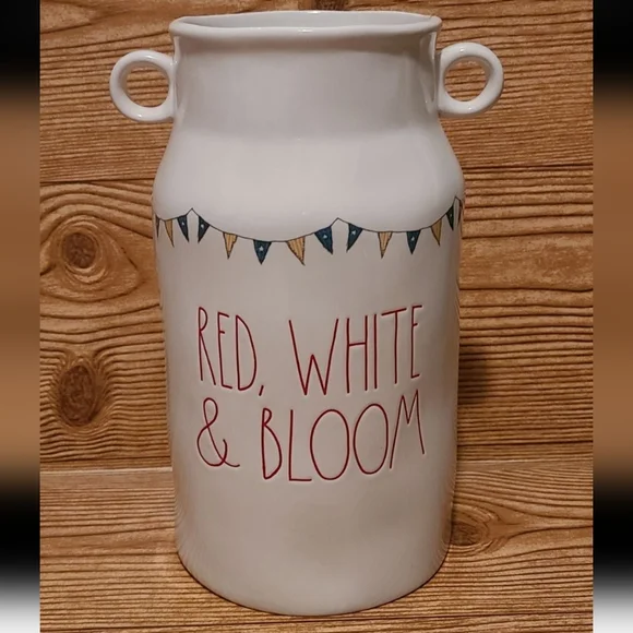 Rae Dunn Jug Vase Red White Bloom - Picture 2 of 4